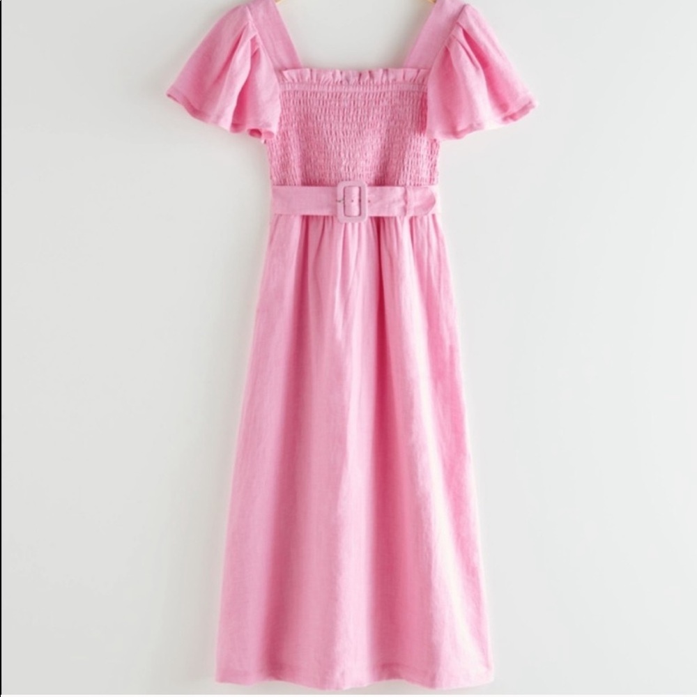 & Other Stories Pink Linen Midi Dress